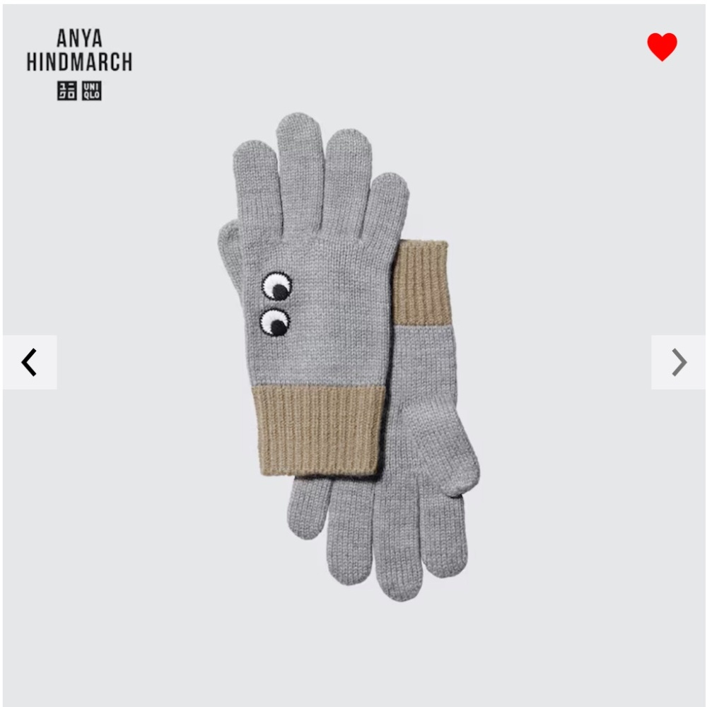 Anya Hindmarch Uniqlo collab gray touch of wool heattech knitted gloves NWT